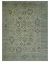 Hand Knotted Antique Style Beige and Silver Traditional Multi Size Oushak Wool Rug