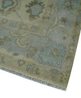 Hand Knotted Antique Style Beige and Silver Traditional Multi Size Oushak Wool Rug