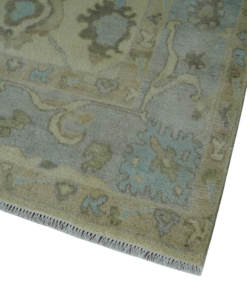 Hand Knotted Antique Style Beige and Silver Traditional Multi Size Oushak Wool Rug