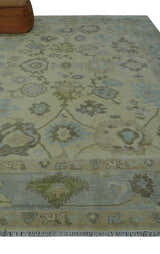 Hand Knotted Antique Style Beige and Silver Traditional Multi Size Oushak Wool Rug