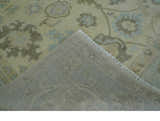 Hand Knotted Antique Style Beige and Silver Traditional Multi Size Oushak Wool Rug