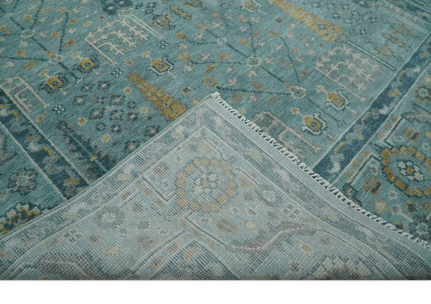 Hand Knotted Teal and Beige Multi Size Traditional Turkish Tree of Life Wool Rug