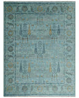 Hand Knotted Teal and Beige Multi Size Traditional Turkish Tree of Life Wool Rug