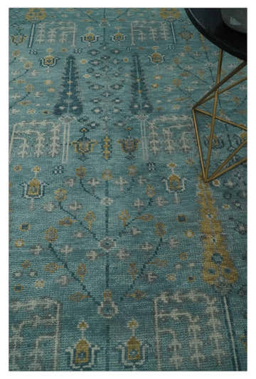 Hand Knotted Teal and Beige Multi Size Traditional Turkish Tree of Life Wool Rug