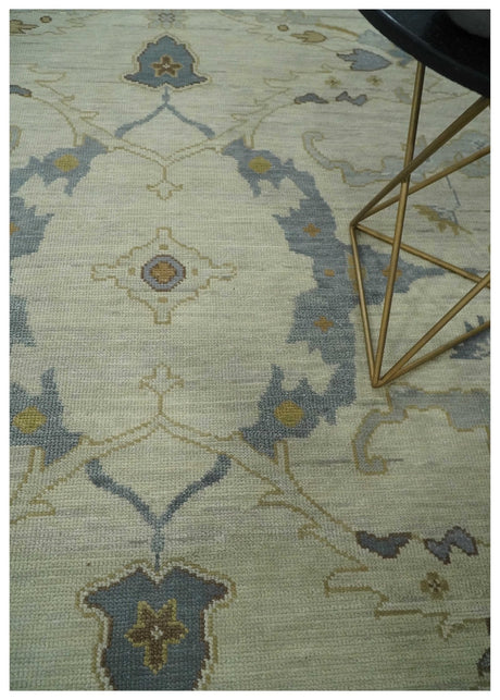 Hand Knotted Beige and Charcoal Oriental Multi Size Oushak Wool Area Rug