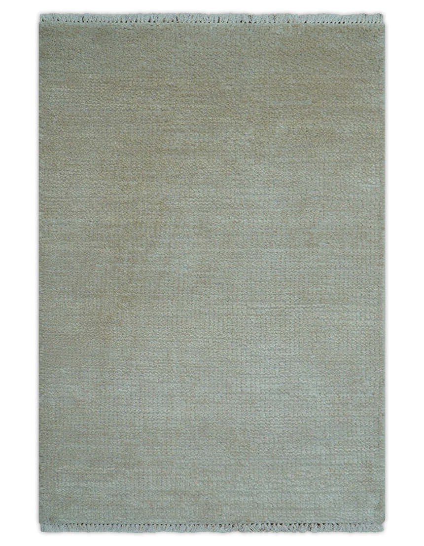 Hand Knotted Beige Modern Solid Design Wool And Silk Rug