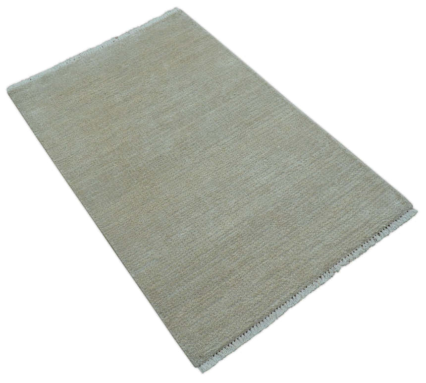 Hand Knotted Beige Modern Solid Design Wool And Silk Rug