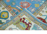 Blue and Ivory Hand Knotted Traditional Oushak Multi Size Wool Area Rug
