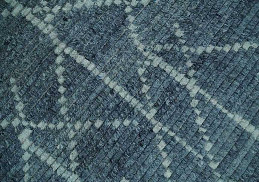 Hand Knotted Blue and Silver Trellis Moroccan Rug Made with Blended Wool Multi size Rug