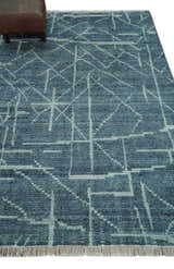 Hand Knotted Blue and Silver Trellis Moroccan Rug Made with Blended Wool Multi size Rug