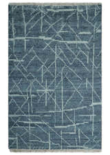 Hand Knotted Blue and Silver Trellis Moroccan Rug Made with Blended Wool Multi size Rug