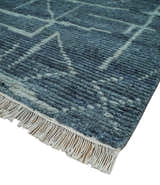 Hand Knotted Blue and Silver Trellis Moroccan Rug Made with Blended Wool Multi size Rug