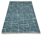 Hand Knotted Blue and Silver Trellis Moroccan Rug Made with Blended Wool Multi size Rug