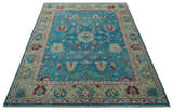 Hand Knotted Blue, Ivory and Maroon Oriental Oushak Multi Size Traditional Wool Area Rug