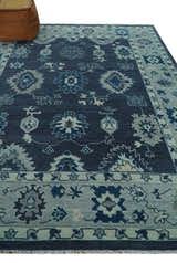 Hand Knotted Blue, Silver and Ivory Traditional Oushak Vintage Style Wool Rug