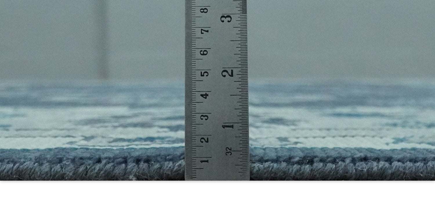 Hand Knotted Blue, Silver and Ivory Traditional Oushak Vintage Style Wool Rug