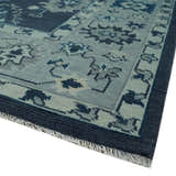 Hand Knotted Blue, Silver and Ivory Traditional Oushak Vintage Style Wool Rug