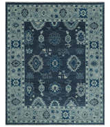 Hand Knotted Blue, Silver and Ivory Traditional Oushak Vintage Style Wool Rug