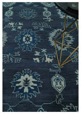 Hand Knotted Blue, Silver and Ivory Traditional Oushak Vintage Style Wool Rug