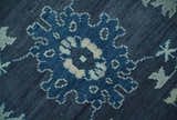 Hand Knotted Blue, Silver and Ivory Traditional Oushak Vintage Style Wool Rug