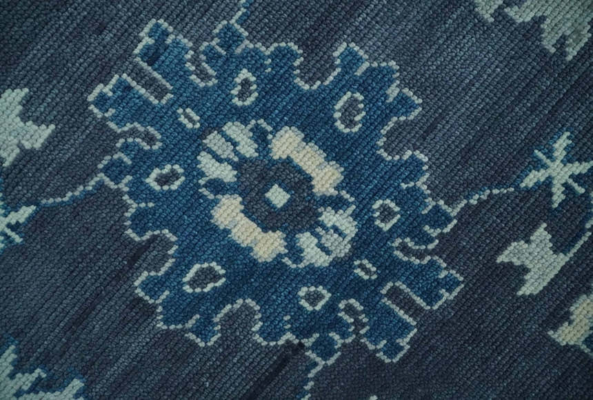 Hand Knotted Blue, Silver and Ivory Traditional Oushak Vintage Style Wool Rug