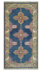 Hand Knotted Blue, Silver and Pink Traditional Heriz Serapi Wool Rug, Living Room and Bedroom Rug