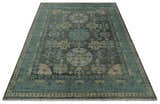 Hand Knotted Charcoal, and Aqua Oriental Khotan Multi Size Traditional Wool Area Rug