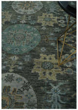 Hand Knotted Charcoal, and Aqua Oriental Khotan Multi Size Traditional Wool Area Rug
