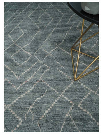 Custom Made Hand Knotted Charcoal and Ivory Moroccan Trellis Rug