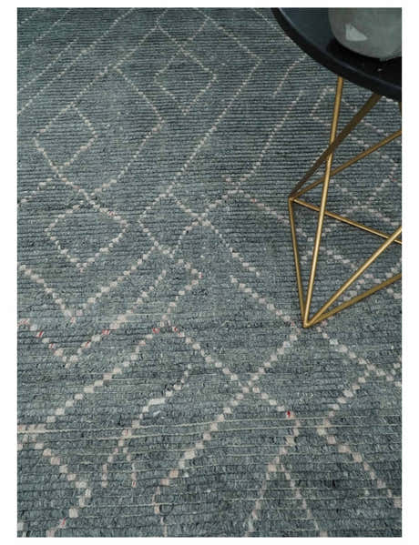 Custom Made Hand Knotted Charcoal and Ivory Moroccan Trellis Rug