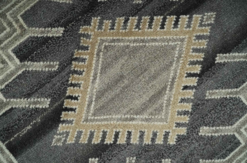 Hand Knotted Charcoal, Ivory and Beige Traditional Heriz Serapi Multi Size Wool Area Rug, Kids, Living Room and Bedroom Rug