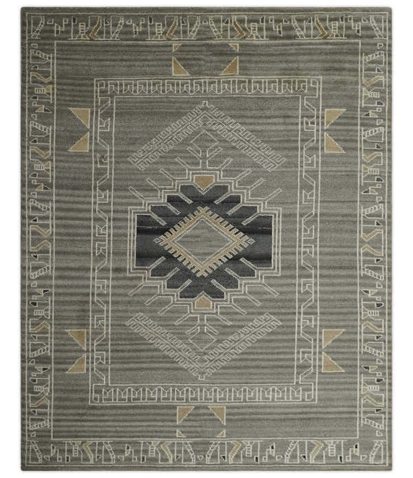 Hand Knotted Charcoal, Ivory and Beige Traditional Heriz Serapi Multi Size Wool Area Rug, Kids, Living Room and Bedroom Rug