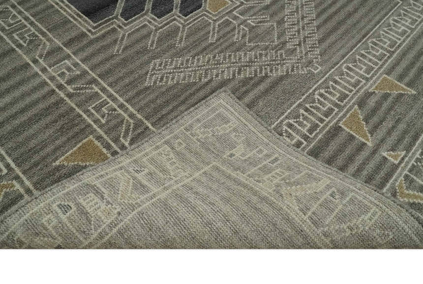 Hand Knotted Charcoal, Ivory and Beige Traditional Heriz Serapi Multi Size Wool Area Rug, Kids, Living Room and Bedroom Rug