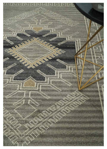 Hand Knotted Charcoal, Ivory and Beige Traditional Heriz Serapi Multi Size Wool Area Rug, Kids, Living Room and Bedroom Rug
