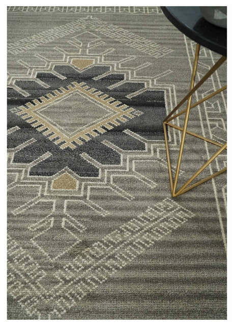 Hand Knotted Charcoal, Ivory and Beige Traditional Heriz Serapi Multi Size Wool Area Rug, Kids, Living Room and Bedroom Rug