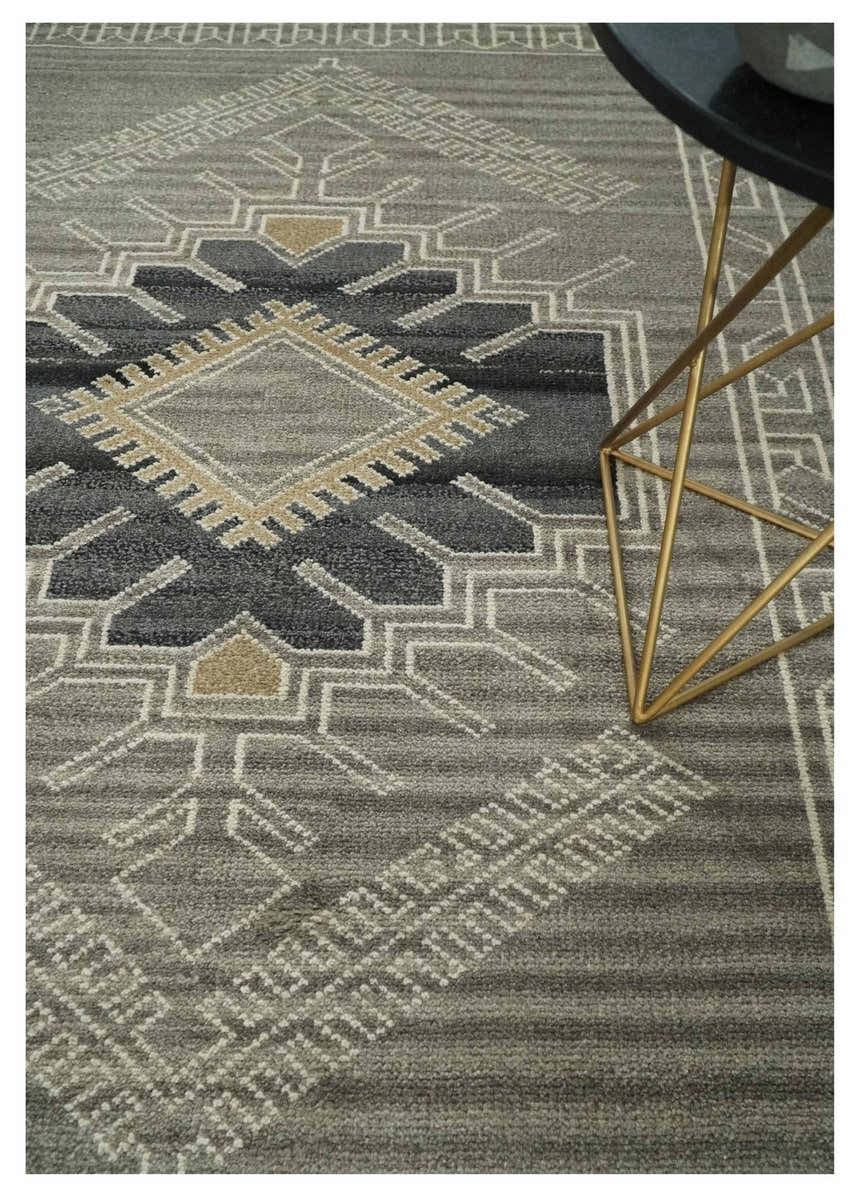 Hand Knotted Charcoal, Ivory and Beige Traditional Heriz Serapi Multi Size Wool Area Rug, Kids, Living Room and Bedroom Rug