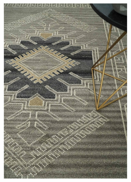 Hand Knotted Charcoal, Ivory and Beige Traditional Heriz Serapi Multi Size Wool Area Rug, Kids, Living Room and Bedroom Rug