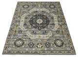 Hand Knotted Charcoal, Ivory and Beige Traditional Medallion Natural Wool Multi Size Area Rug, Kids, Living Room and Bedroom Rug
