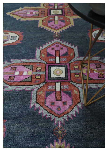 Hand Knotted Charcoal, Silver and Pink Traditional Custom Made Wool Area Rug