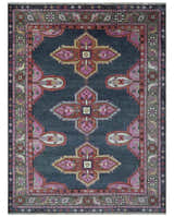 Hand Knotted Charcoal, Silver and Pink Traditional Custom Made Wool Area Rug
