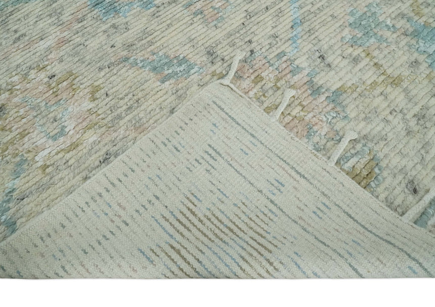 Contemporary Ivory and Blue Hand Knotted Multi Size Rug