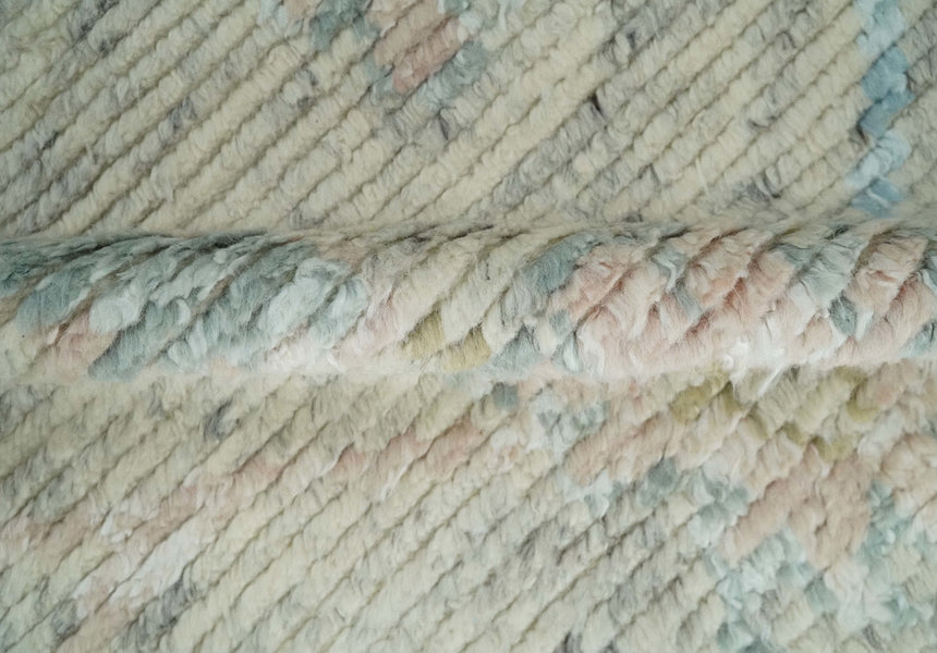 Contemporary Ivory and Blue Hand Knotted Multi Size Rug