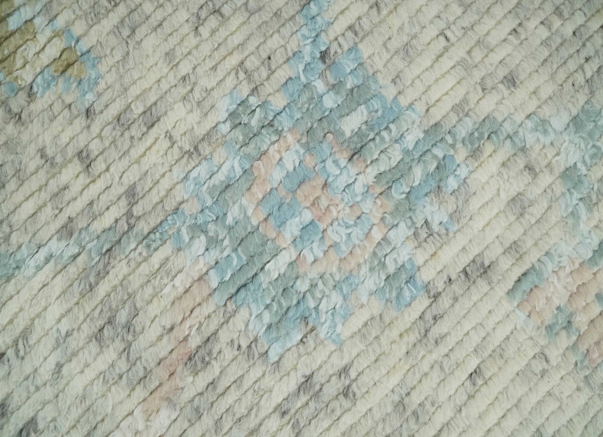 Contemporary Ivory and Blue Hand Knotted Multi Size Rug