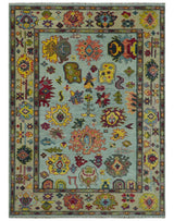 Hand Knotted Custom Made Blue and Beige Modern Oushak Wool Area Rug