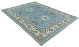 Hand Knotted Custom Made Blue and Ivory Traditional Oushak Wool Rug