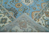 Hand Knotted Custom Made Blue and Ivory Traditional Oushak Wool Rug