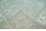 Hand Knotted Custom Made Oriental Oushak Aqua, Ivory and Beige Wool Area Rug