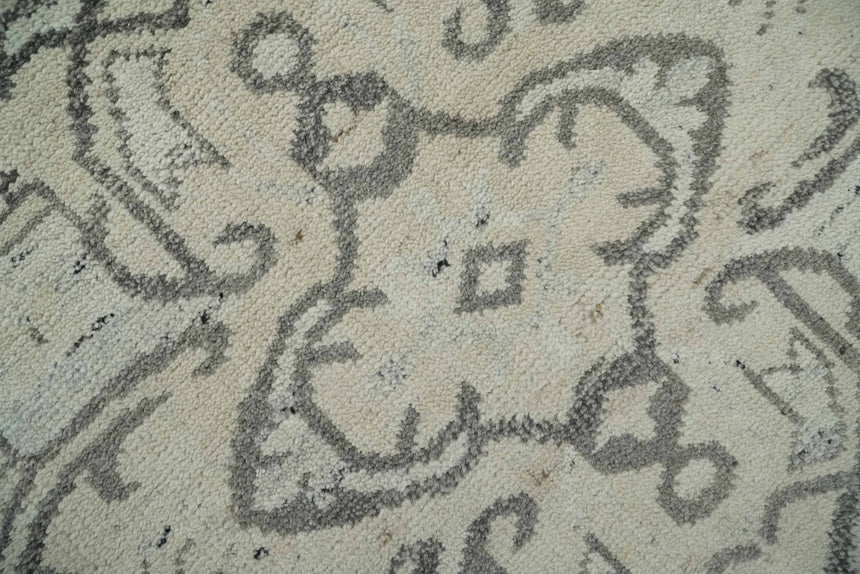 Hand Knotted Earthy Neutral Serapi Wool Rug, Charcoal, Beige and Ivory