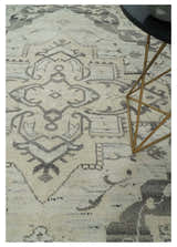Hand Knotted Earthy Neutral Serapi Wool Rug, Charcoal, Beige and Ivory