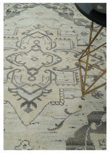 Hand Knotted Earthy Neutral Serapi Wool Rug, Charcoal, Beige and Ivory